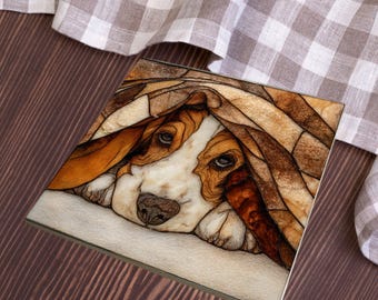 Basset Hound Under the Blanket Ceramic Tile thumbnail 4