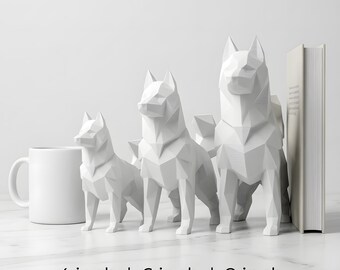 Siberian Husky Low-Poly Geometric Dog Statue thumbnail 3