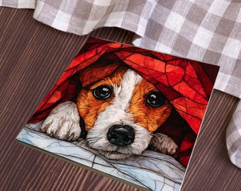 Russell Terrier Under the Blanket Ceramic Tile thumbnail 4