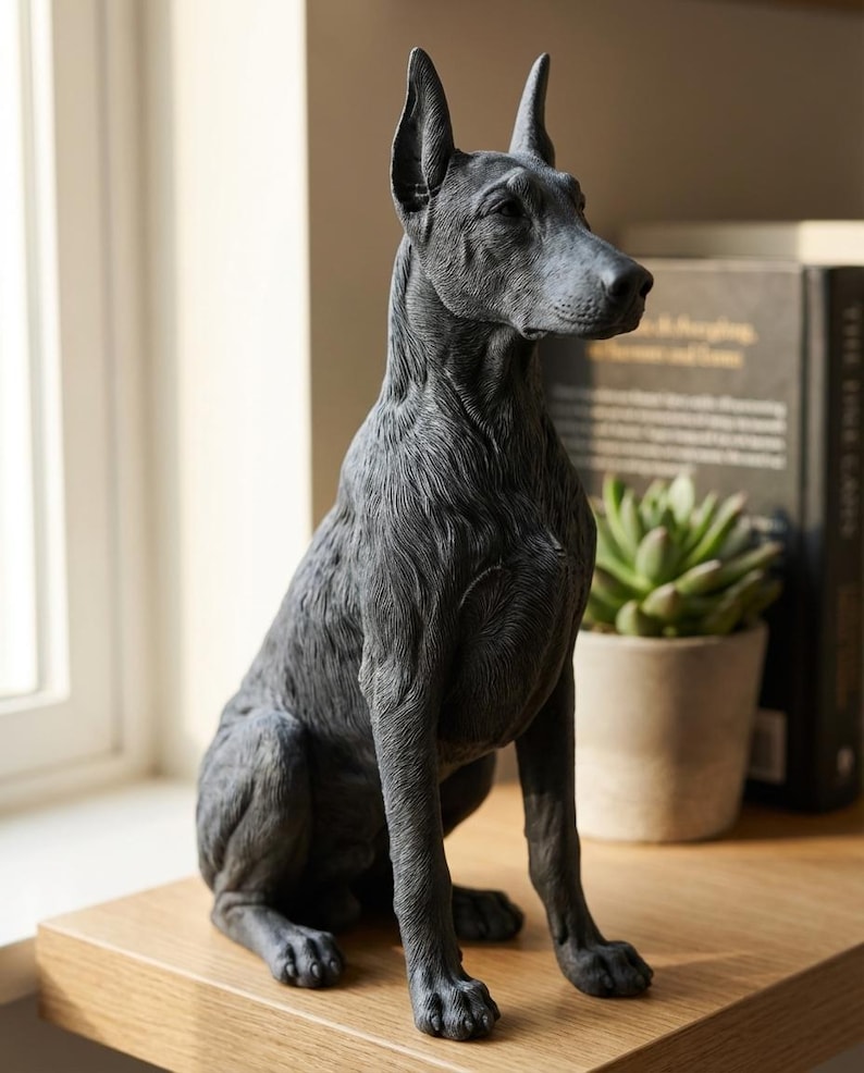 Doberman Pinscher Realistic Seated Dog Statue