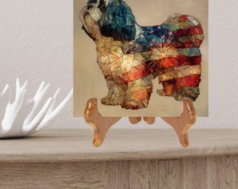Lhasa Apso USA Flag Patriotic Dog Ceramic Tile thumbnail 2