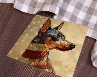 Miniature Pinscher USA Flag Patriotic Dog Ceramic Tile thumbnail 3