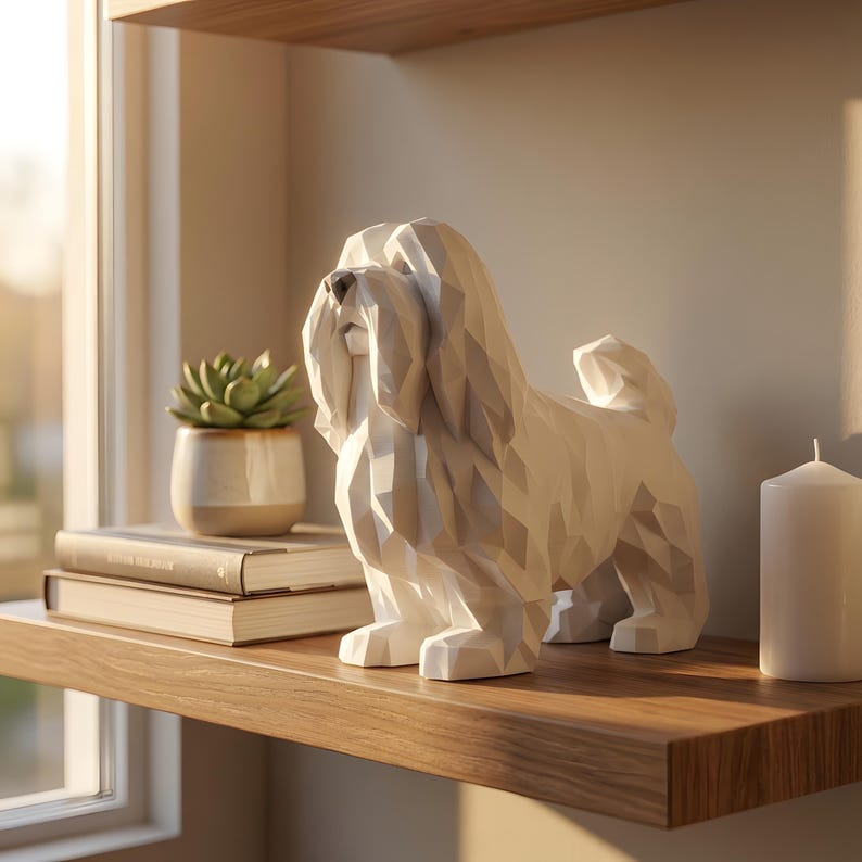 Havanese Low-Poly Geometric Dog Statue