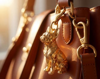 Boston Terrier Gold Dog Sculpture Bag Charm thumbnail 1