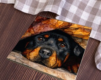Rottweiler Under the Blanket Ceramic Tile thumbnail 4