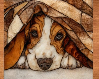 Basset Hound Under the Blanket Ceramic Tile thumbnail 1