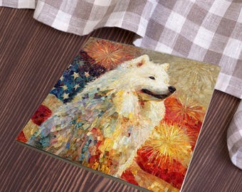 Samoyed USA Flag Patriotic Dog Ceramic Tile thumbnail 3
