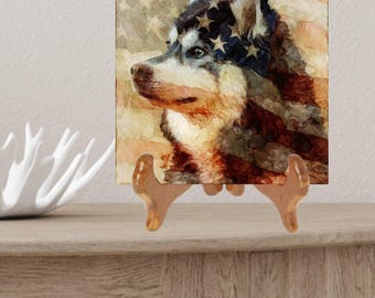 Pomsky USA Flag Patriotic Dog Ceramic Tile thumbnail 2