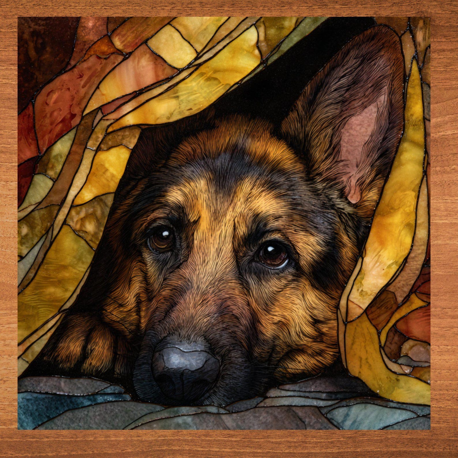 German Shepherd Under the Blanket Ceramic Tile