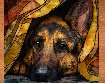 German Shepherd Under the Blanket Ceramic Tile thumbnail 1