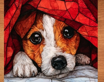 Russell Terrier Under the Blanket Ceramic Tile thumbnail 1