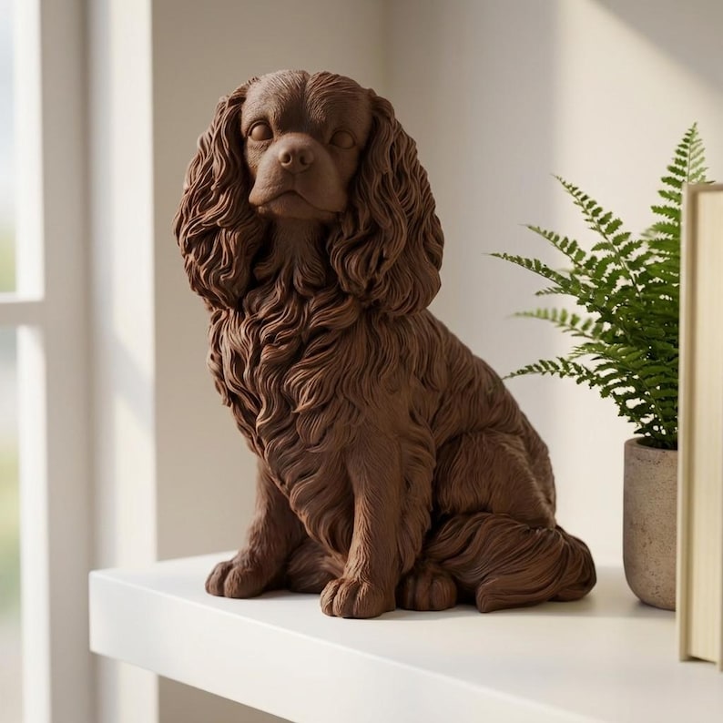 Cavalier King Charles Spaniel Realistic Seated Dog Statue