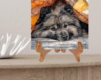 Keeshond Under the Blanket Ceramic Tile thumbnail 2