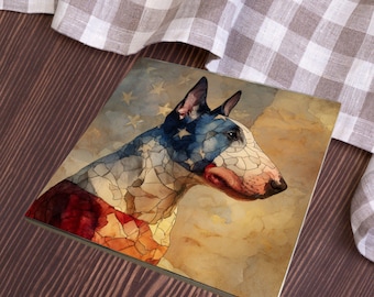 Bull Terrier USA Flag Patriotic Dog Ceramic Tile thumbnail 3