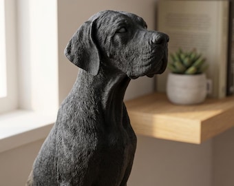Great Dane Sculpture, Realistic Seated Dog Statue, Matte White PLA, 4 to 8 Inch