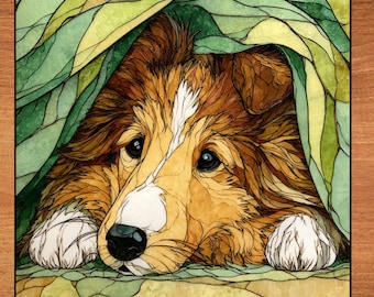 Border Collie Under the Blanket Ceramic Tile thumbnail 1