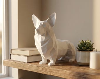 Pembroke Welsh Corgi Low-Poly Geometric Dog Statue thumbnail 4