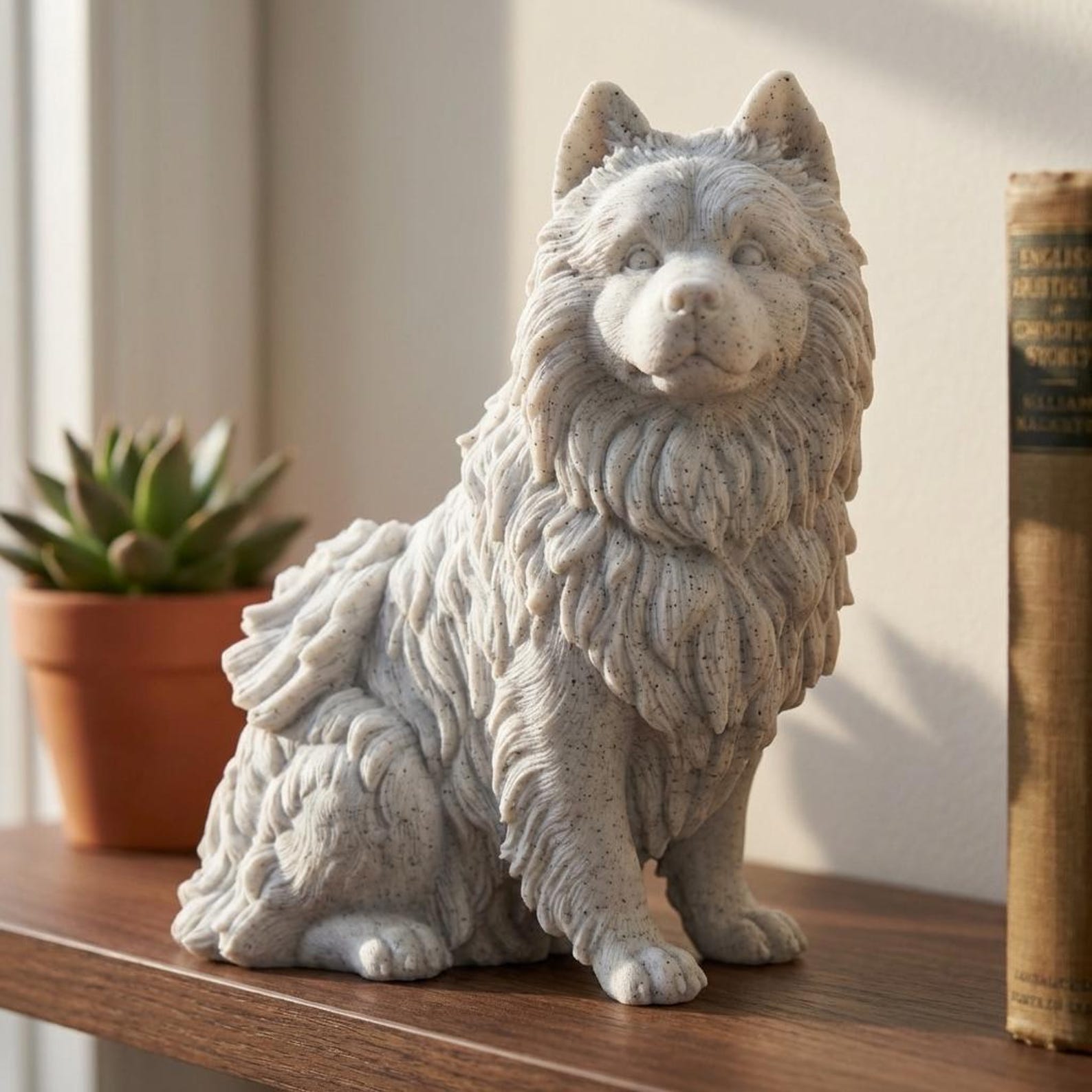 Keeshond Realistic Seated Dog Statue