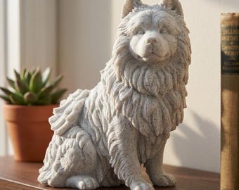 Keeshond Realistic Seated Dog Statue thumbnail 1
