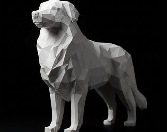 Australian Shepherd Low-Poly Geometric Dog Statue thumbnail 2