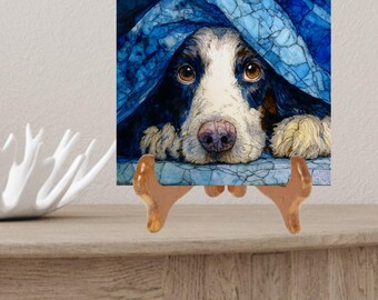 English Setter Under the Blanket Ceramic Tile thumbnail 2