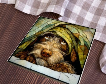 Wirehaired Pointing Griffon Under the Blanket Ceramic Tile thumbnail 4