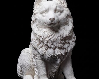 Pomsky Realistic Seated Dog Statue thumbnail 2