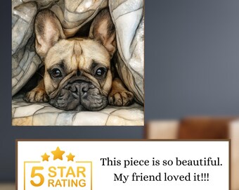 French Bulldog Under the Blanket Ceramic Tile thumbnail 3
