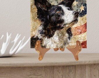 Border Collie USA Flag Patriotic Dog Ceramic Tile thumbnail 2