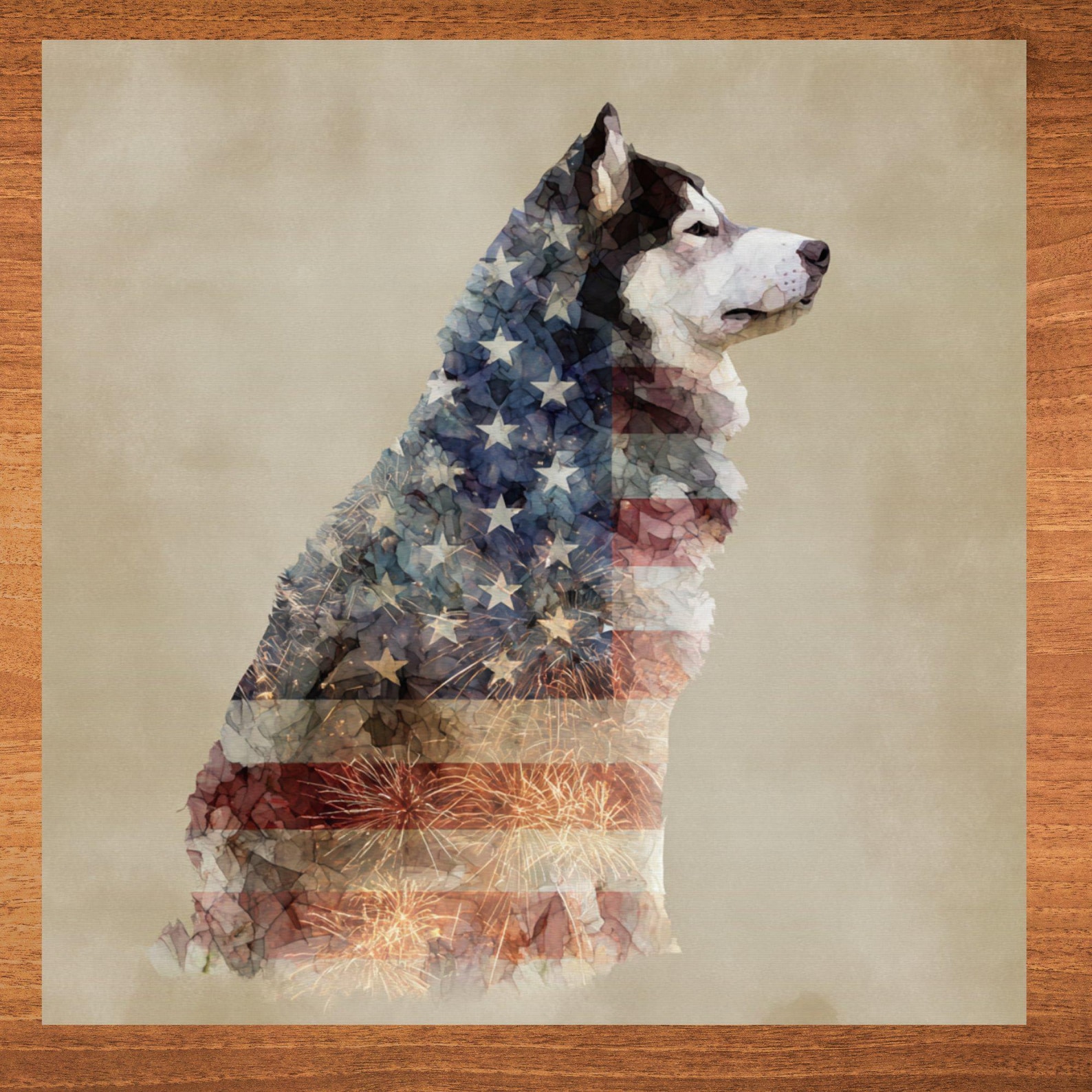 Akita USA Flag Patriotic Dog Ceramic Tile