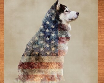 Akita USA Flag Patriotic Dog Ceramic Tile thumbnail 1