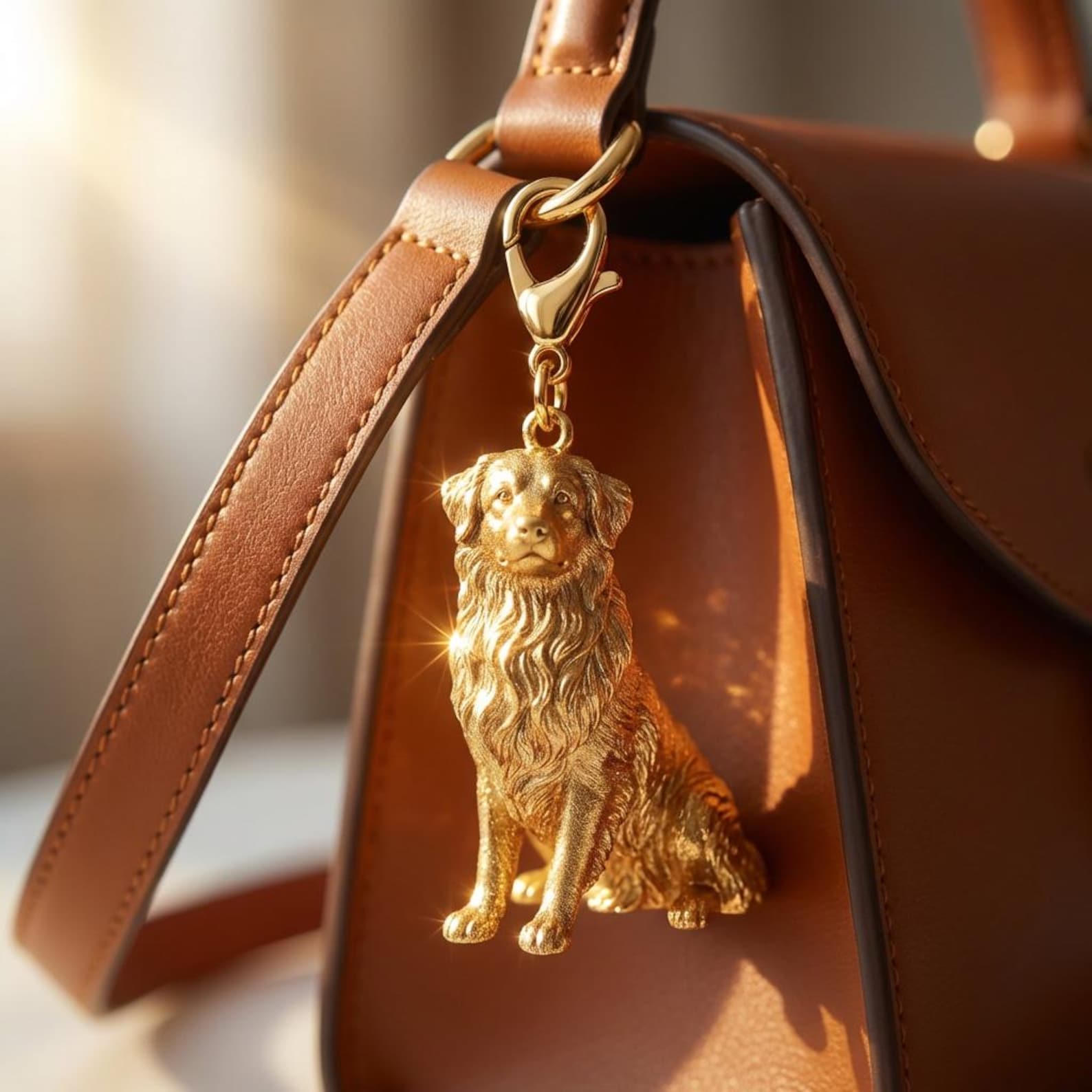 Australian Shepherd Gold Dog Sculpture Bag Charm
