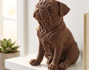 Pug Realistic Seated Dog Statue thumbnail 1