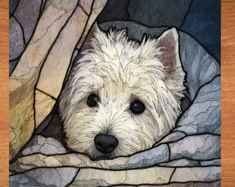 West Highland White Terrier Under the Blanket Ceramic Tile thumbnail 1
