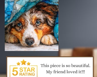 Australian Shepherd Under the Blanket Ceramic Tile thumbnail 3