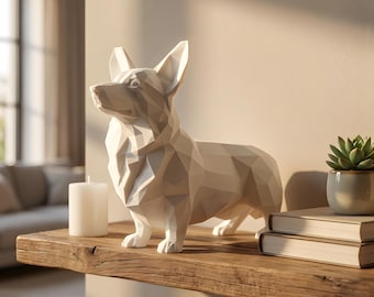 Cardigan Welsh Corgi Low-Poly Geometric Dog Statue thumbnail 4