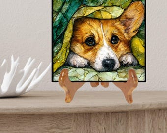 Pembroke Welsh Corgi Under the Blanket Ceramic Tile thumbnail 2