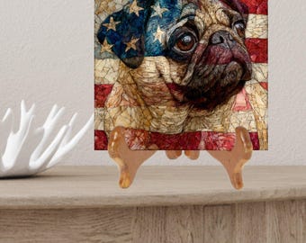Pug USA Flag Patriotic Dog Ceramic Tile thumbnail 2