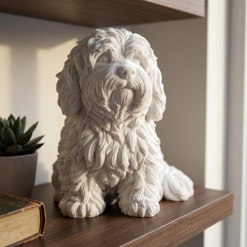 Coton de Tulear Realistic Seated Dog Statue