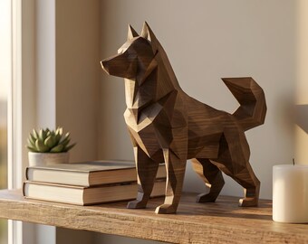 Siberian Husky Low-Poly Geometric Dog Statue thumbnail 4