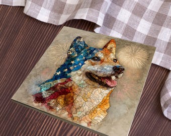 Shiba Inu USA Flag Patriotic Dog Ceramic Tile thumbnail 3