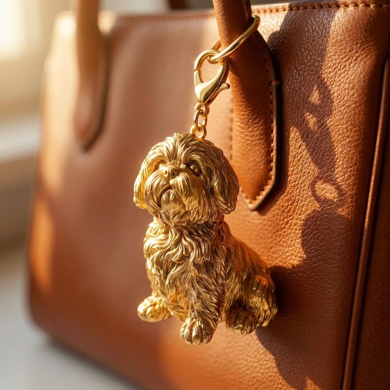 Shih Tzu Gold Dog Sculpture Bag Charm