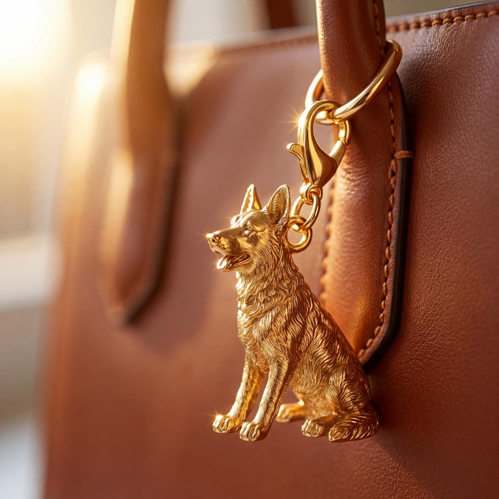 German Shepherd Gold Dog Sculpture Bag Charm