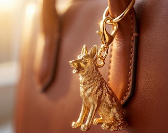 German Shepherd Gold Dog Sculpture Bag Charm thumbnail 1