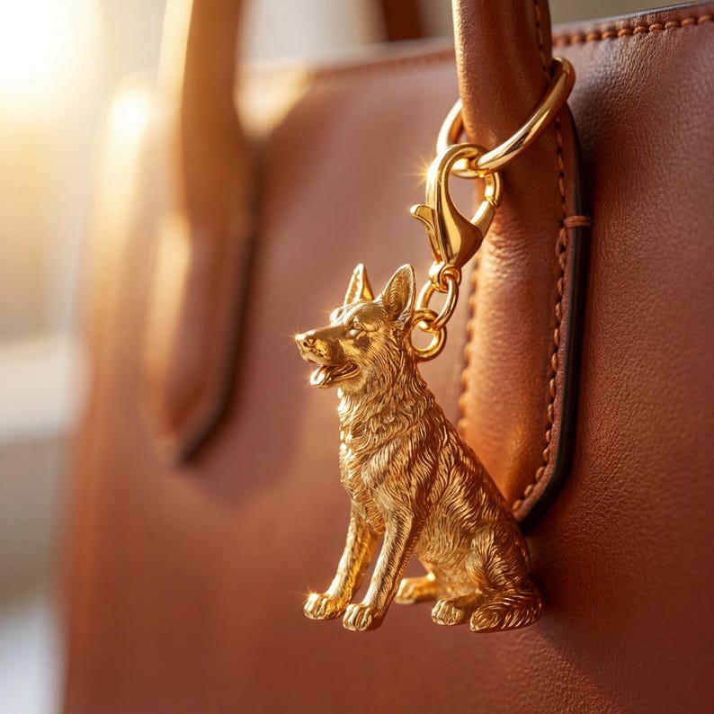 German Shepherd Gold Dog Sculpture Bag Charm