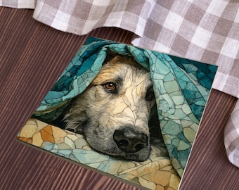 Anatolian Shepherd Under the Blanket Ceramic Tile thumbnail 4