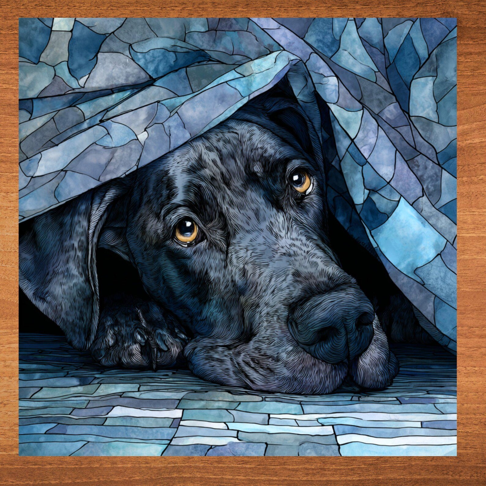 Great Dane Under the Blanket Ceramic Tile