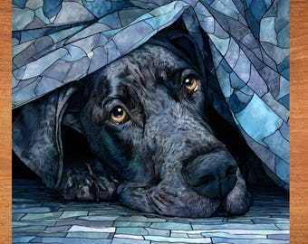 Great Dane Under the Blanket Ceramic Tile thumbnail 1