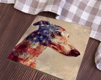 Italian Greyhound USA Flag Patriotic Dog Ceramic Tile thumbnail 2