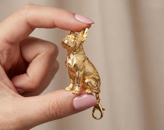 Boston Terrier Gold Dog Sculpture Bag Charm thumbnail 4